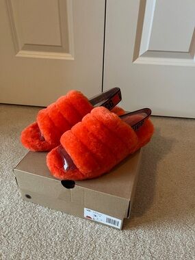 UGG Orange Fluff Slide Shearling Slip-On Women's Slippers